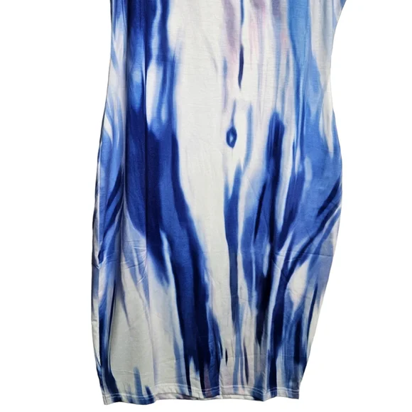 Women's Blue Purple Tie Dye Scoop Neck Tank Top Bodycon Dress NWOT Size Large - Picture 6 of 8